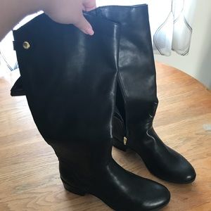 Black leather wide calf boots